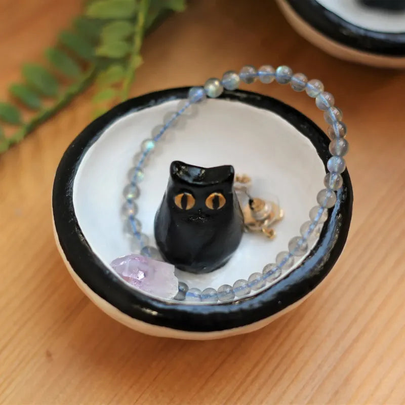 Lucky Black Cat Decorative Trinket Bowl Dish