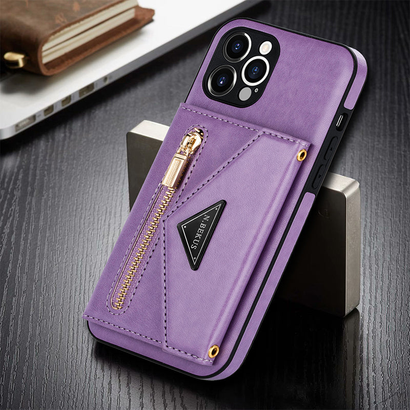 Triangle Crossbody Zipper Wallet Card Leather Case For iPhone