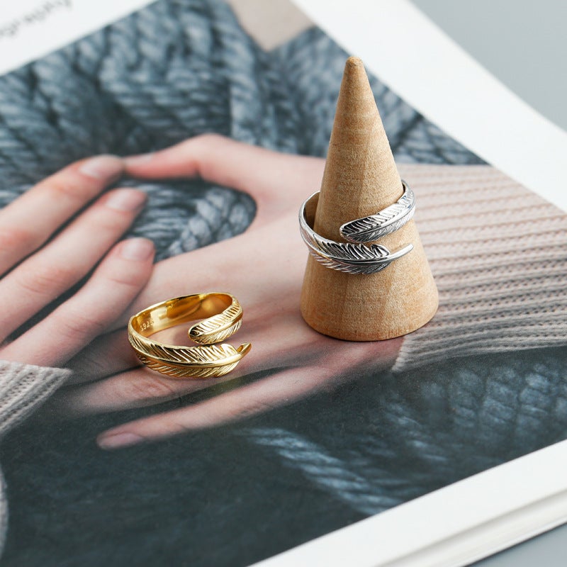 Adjustable Golden Plume Ring