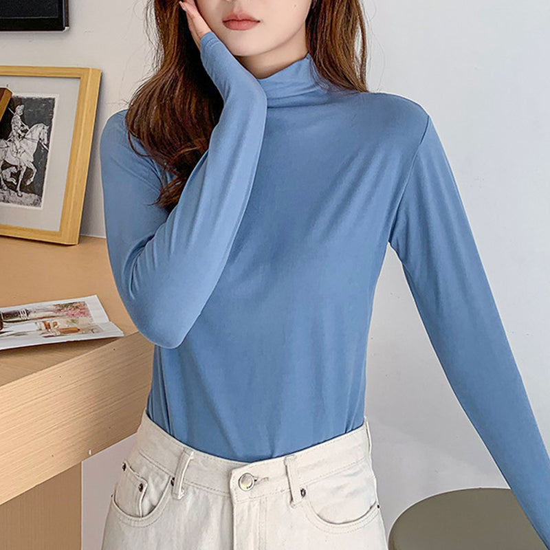 Spring and autumn solid color slim-fit half-turtleneck bottoming shirt