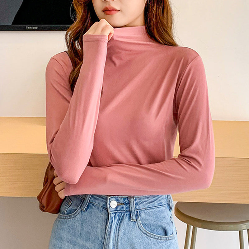 Spring and autumn solid color slim-fit half-turtleneck bottoming shirt