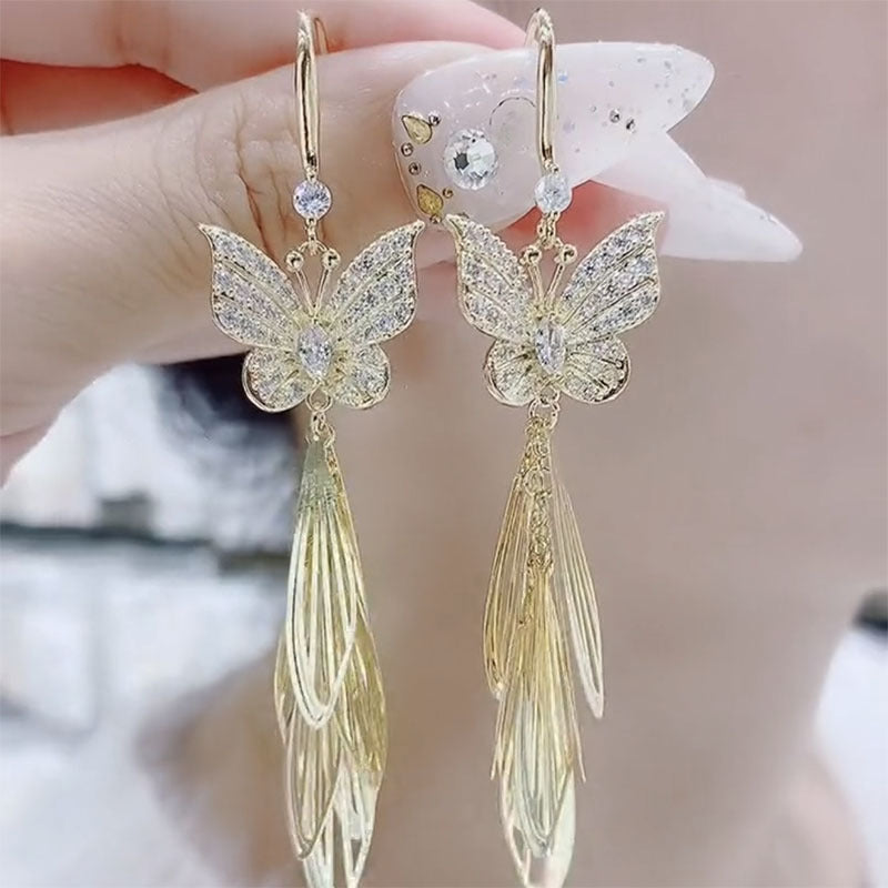 Long Butterfly Fringe Earrings