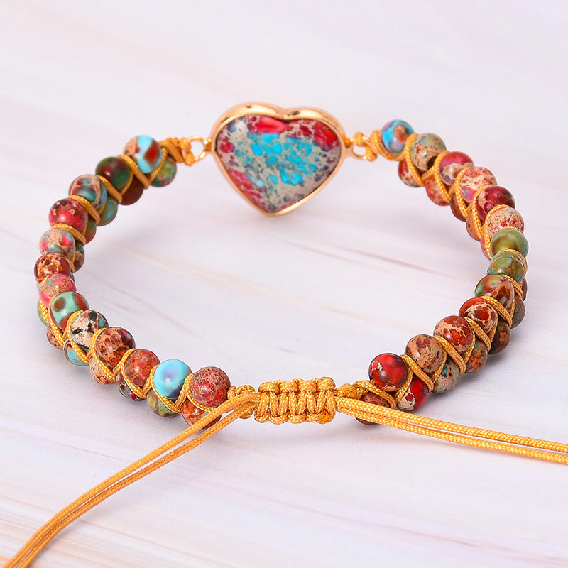 Natural Stone Heart Charm Bracelet