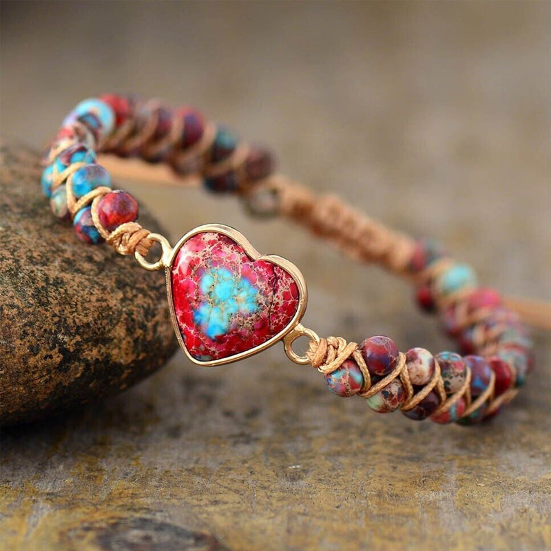 Natural Stone Heart Charm Bracelet