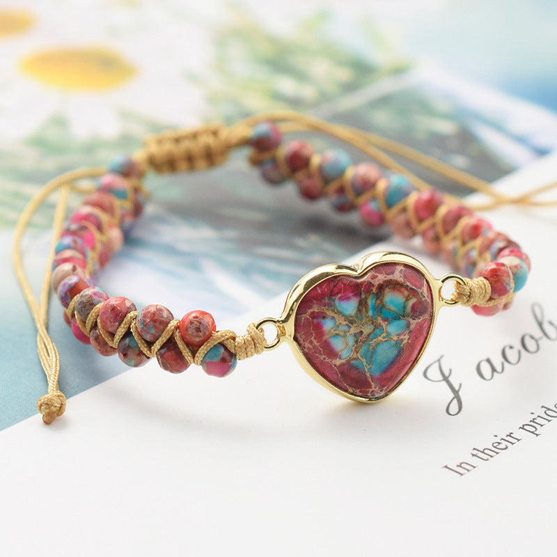 Natural Stone Heart Charm Bracelet