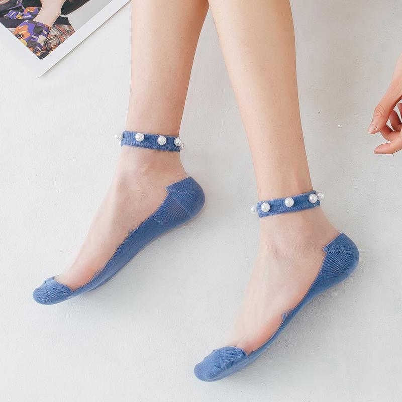 Clapfun™ Women Pearl Fishnet Ankle High Socks