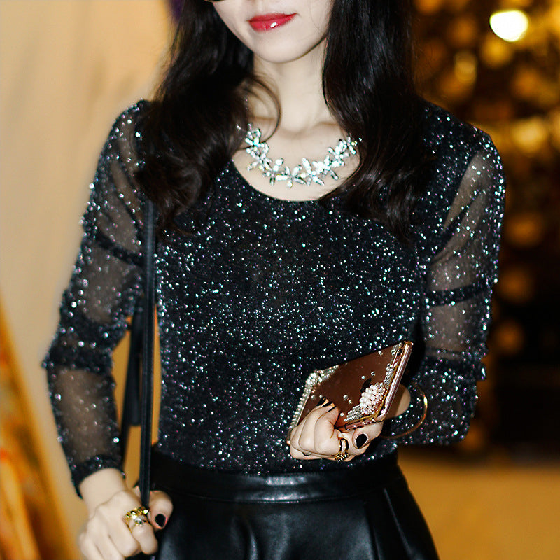 Slim Fit Shiny Tulle Bottoming Shirt