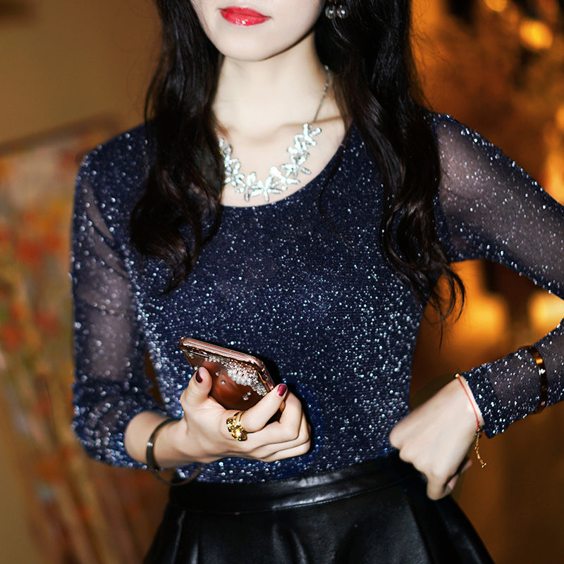 Slim Fit Shiny Tulle Bottoming Shirt