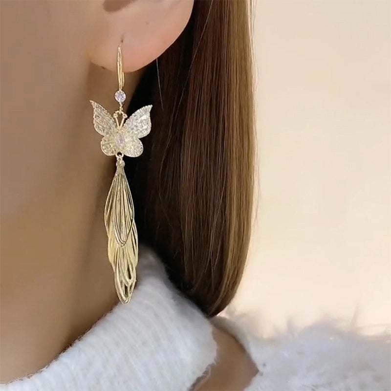 Long Butterfly Fringe Earrings