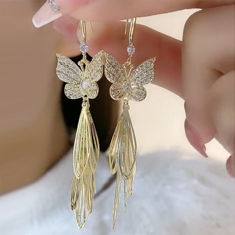 Long Butterfly Fringe Earrings