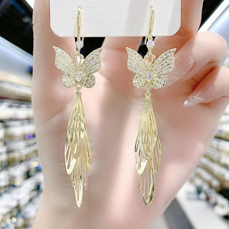 Long Butterfly Fringe Earrings