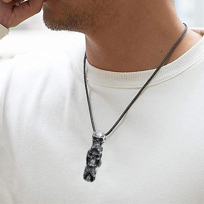 Speak No Evil, Hear No Evil, See No Evil Skulls Necklace For Men