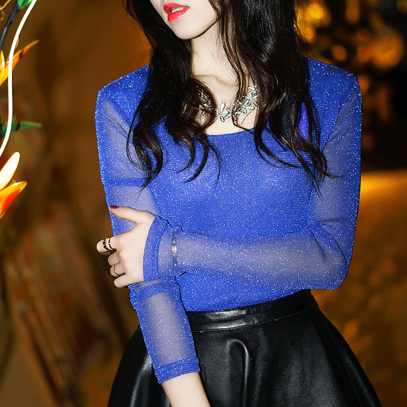 Slim Fit Shiny Tulle Bottoming Shirt