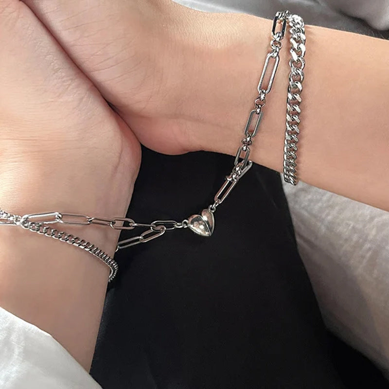 Couples Magnetic Half Heart Love Bracelet Set