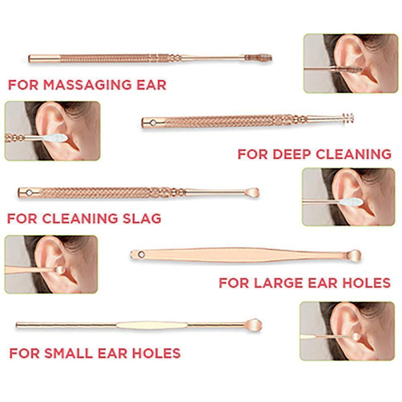 Clapfun™Stainless Steel Rose Gold Ear Picks Set - Set For 6