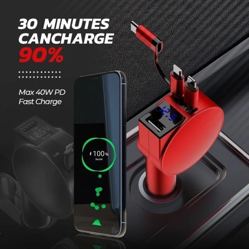 3-in-1 Retractable Fast Charging Car Adapter