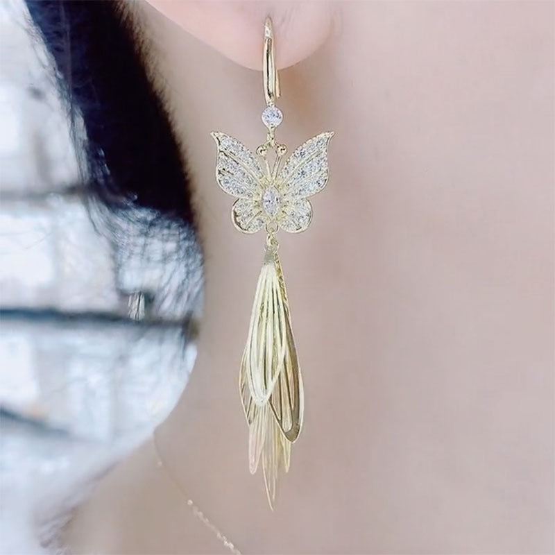 Long Butterfly Fringe Earrings