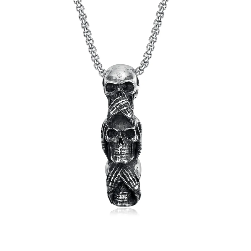 Speak No Evil, Hear No Evil, See No Evil Skulls Necklace For Men