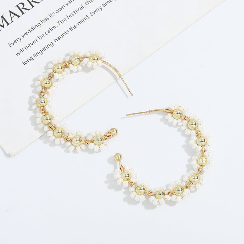 BEADED FLOWER HOOP EARRINGS