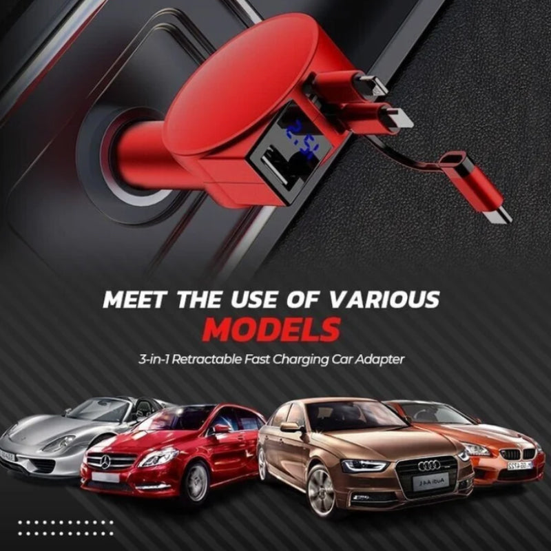 3-in-1 Retractable Fast Charging Car Adapter