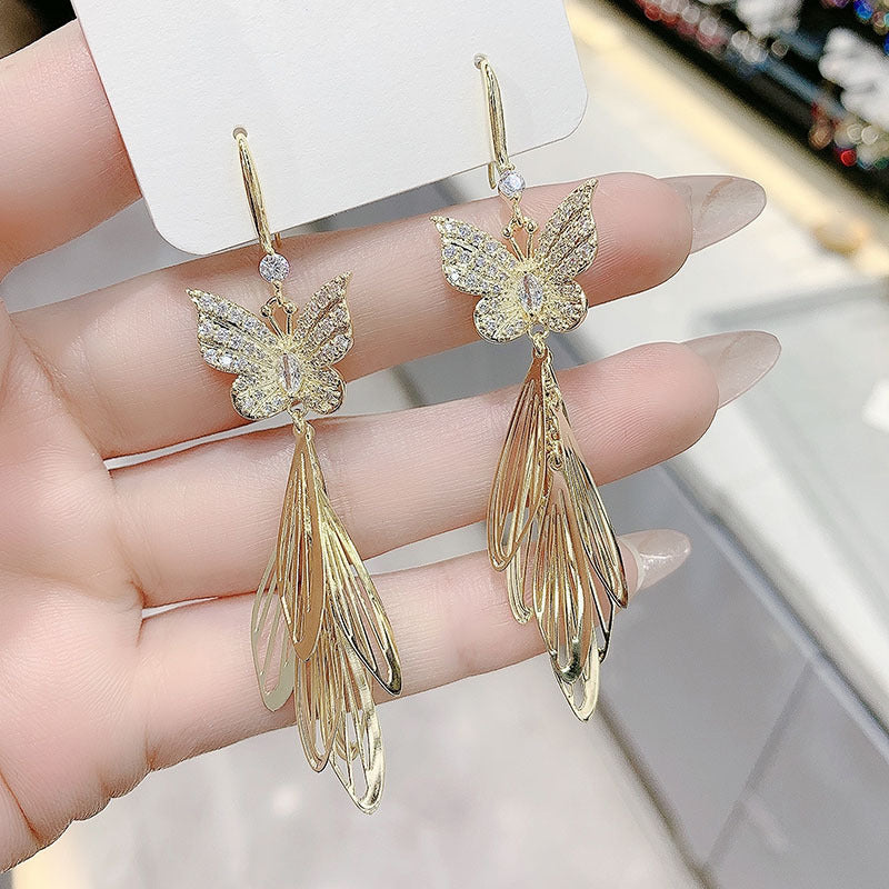Long Butterfly Fringe Earrings