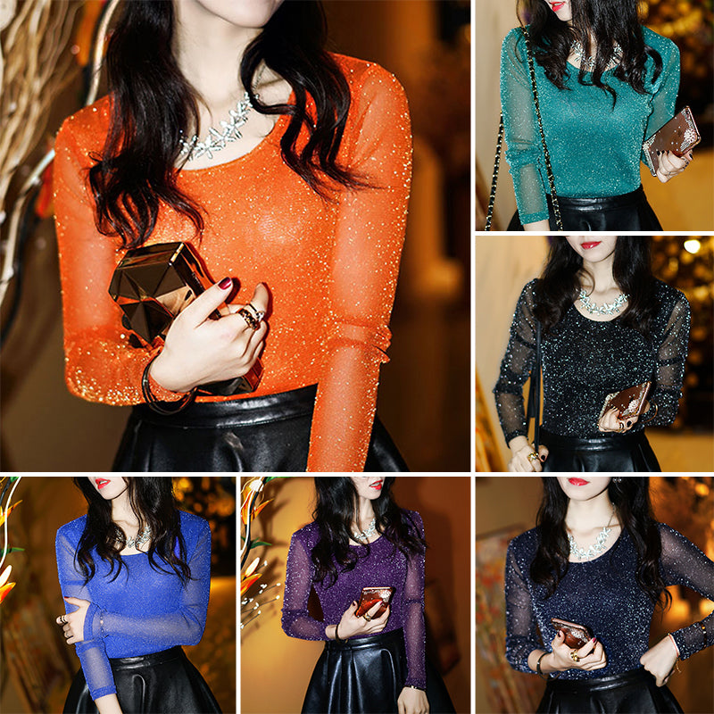 Slim Fit Shiny Tulle Bottoming Shirt