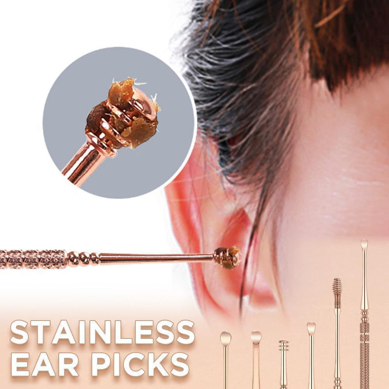 Clapfun™Stainless Steel Rose Gold Ear Picks Set - Set For 6