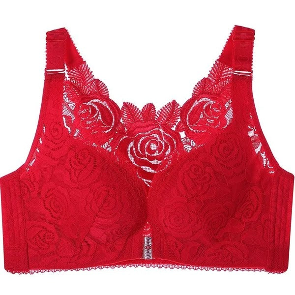 Rose Embroidery Front Closure Wireless Bra