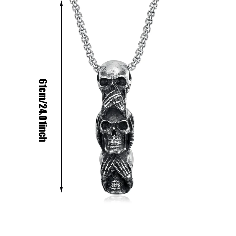 Speak No Evil, Hear No Evil, See No Evil Skulls Necklace For Men