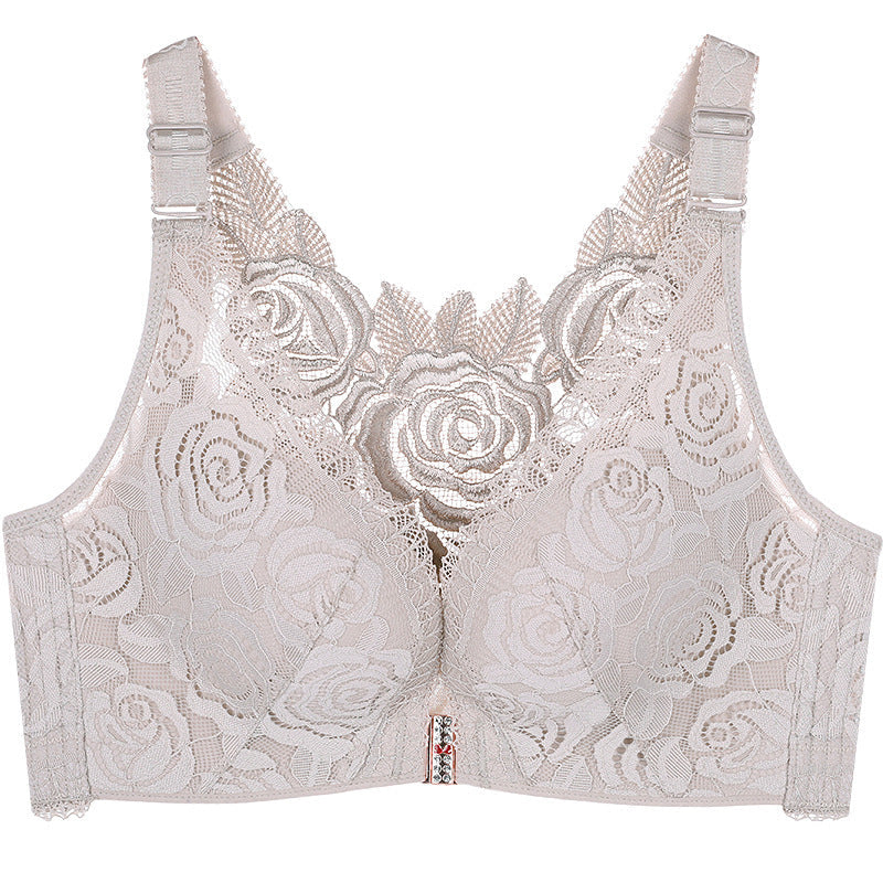 Rose Embroidery Front Closure Wireless Bra