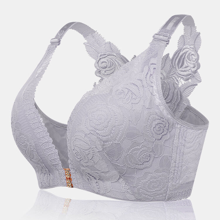 Rose Embroidery Front Closure Wireless Bra